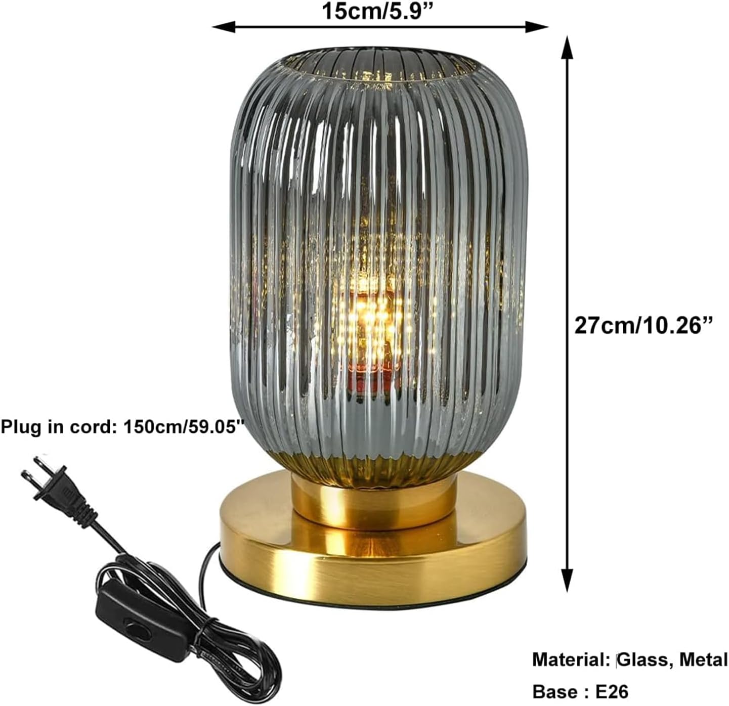 Globe Table Lamp, Mid Century Modern Table Lamp Vintage Gold Nightstand Lamp Set of 2 with Metal Base Grey Glass Desk Lamp Small Table Lamps for Bedroom Bedside Living Room Office