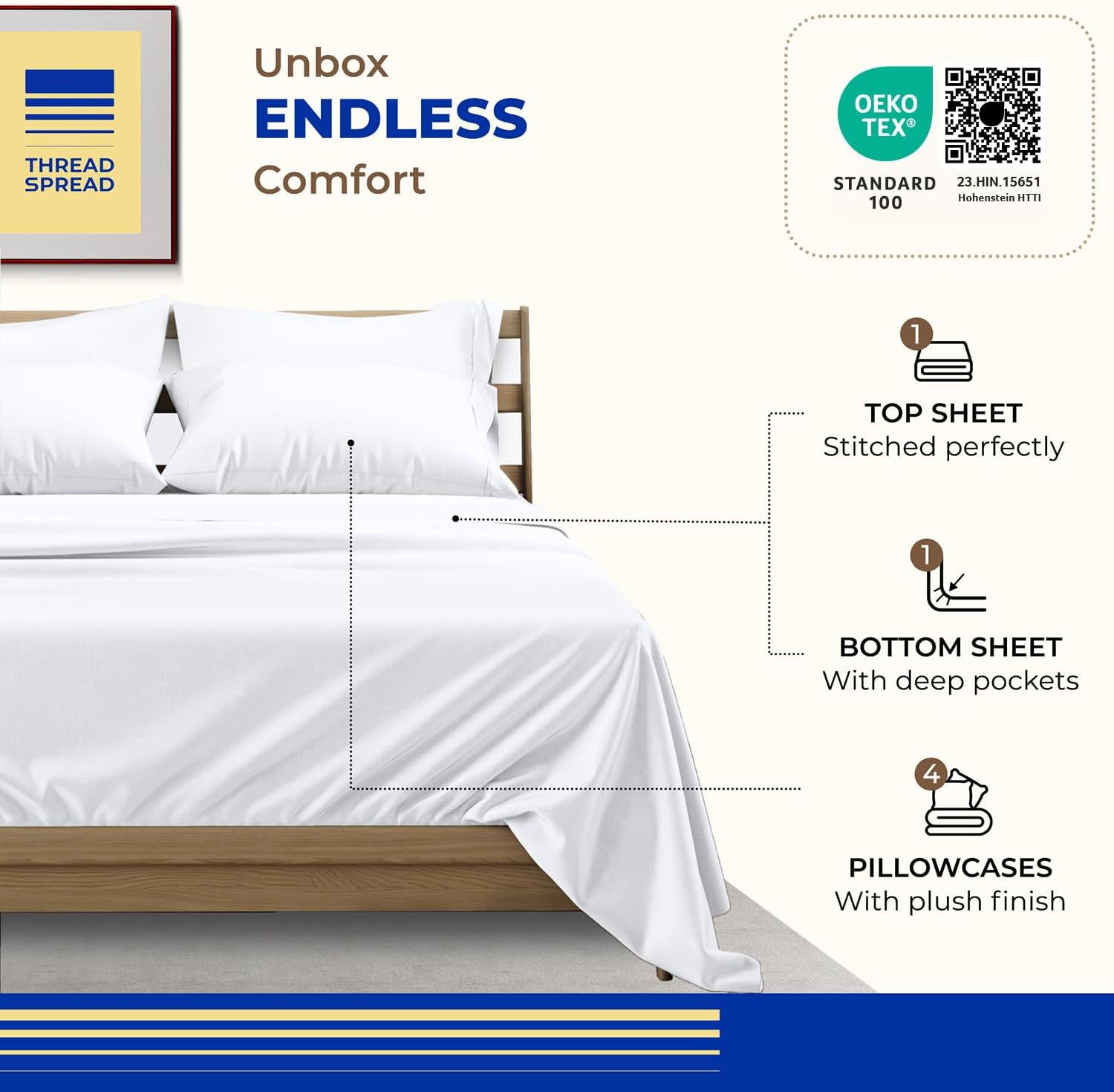 THREAD SPREAD California King Bed Sheets, Luxury 1000 Series Paradise Collection 100% Egyptian Cotton Cal King Sheets Set (6 PC, White), Soft, Cooling, Sateen, 16' Deep Pocket Hotel Sheet Set