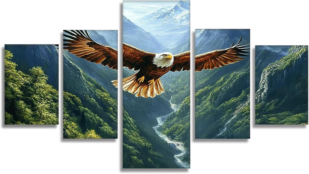 Eagle Diamond Art 5 Piece Diamond Painting Animal 5D DIY Full Square Drill Dimond Art Paintings Rhinestones Crafts for Adults Gem Painting for Home Decor, Large Artwork for Wall 44 x 90 Inch, Model336