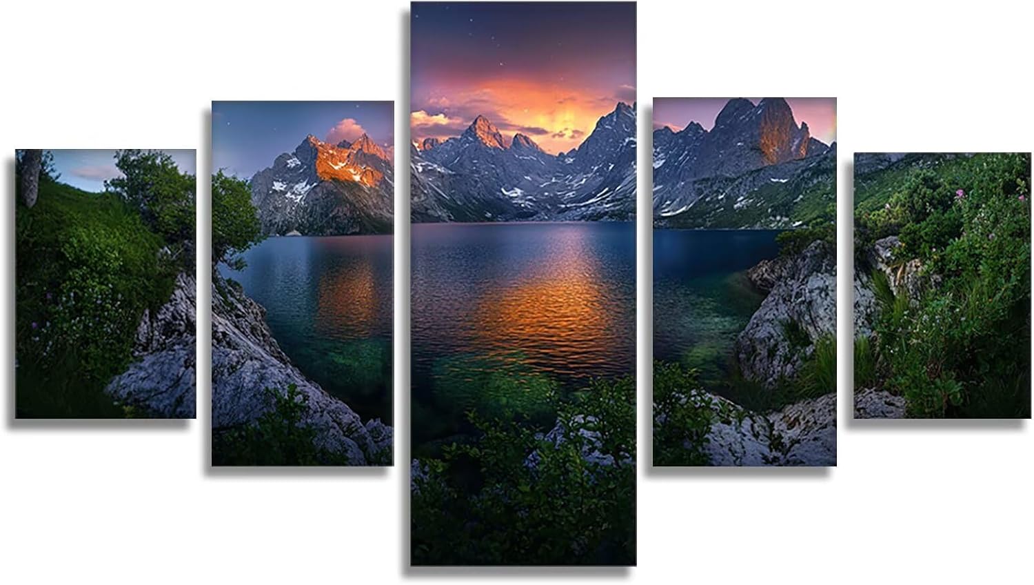 Landscape Diamond Art 5 Piece Diamond Painting Sunset 5D DIY Full Round Drill Dimond Art Paintings Crystal Crafts for Adults Gem Painting for Home Decor, Large Artwork for Wall 60 x 120 Inch, Model447