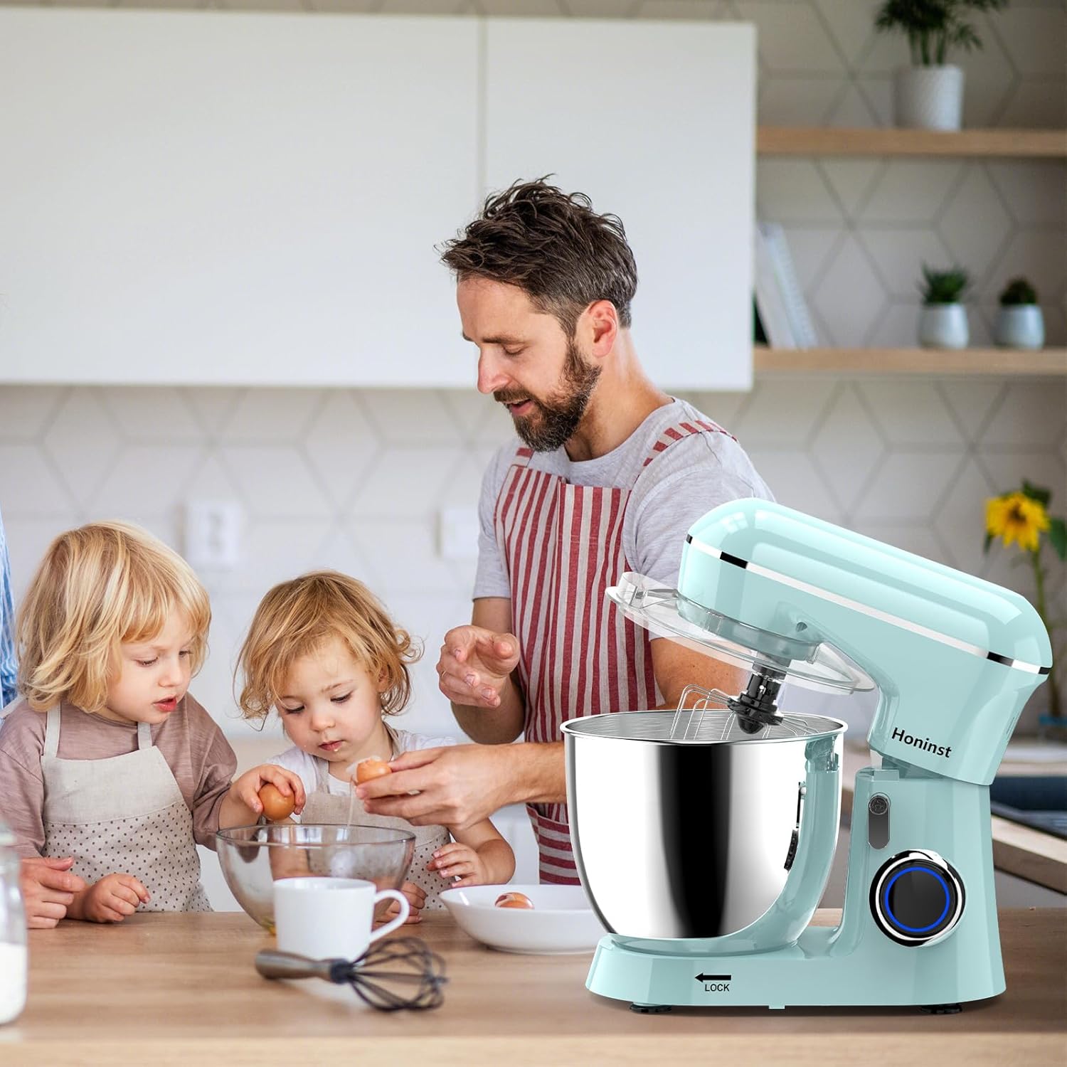 Honinst Stand Mixer, 6.5QT 10-Speed Tilt-Head Electric Stand Mixer, 3-In-1 Kitchen Mixer with Bowl, Dough Hook, Whisk and Beater, Food Mixer for Baking, Cake and Most Home Cooks, Blue