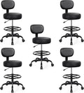Brick Attic Drafting Chair with Backrest – Adjustable Foot Rest Rolling Stool with Wheels, PU Leather Swivel Stool for Office Spa Studio Lab Counter Salon Home Work Bar Kitchen Shop(Black), Pack of 5