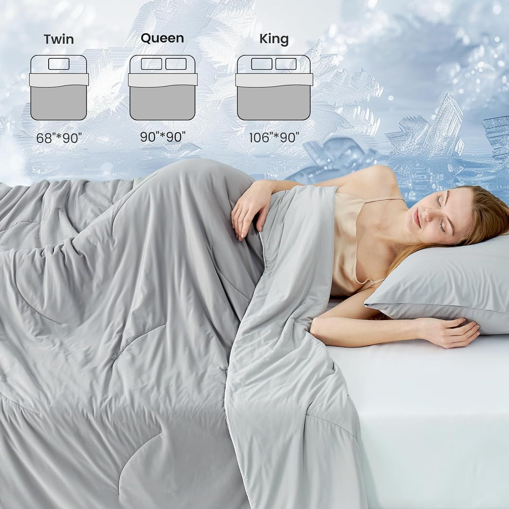 Cozy Bliss Cooling Comforter Cali King Size, Reversible Lightweight Cooling Blankets for Hot Sleepers and Night Sweats, Q-Max>0.45 Soft Breathable Silky Smooth Summer Comforter, Cool Grey, 106'x96'