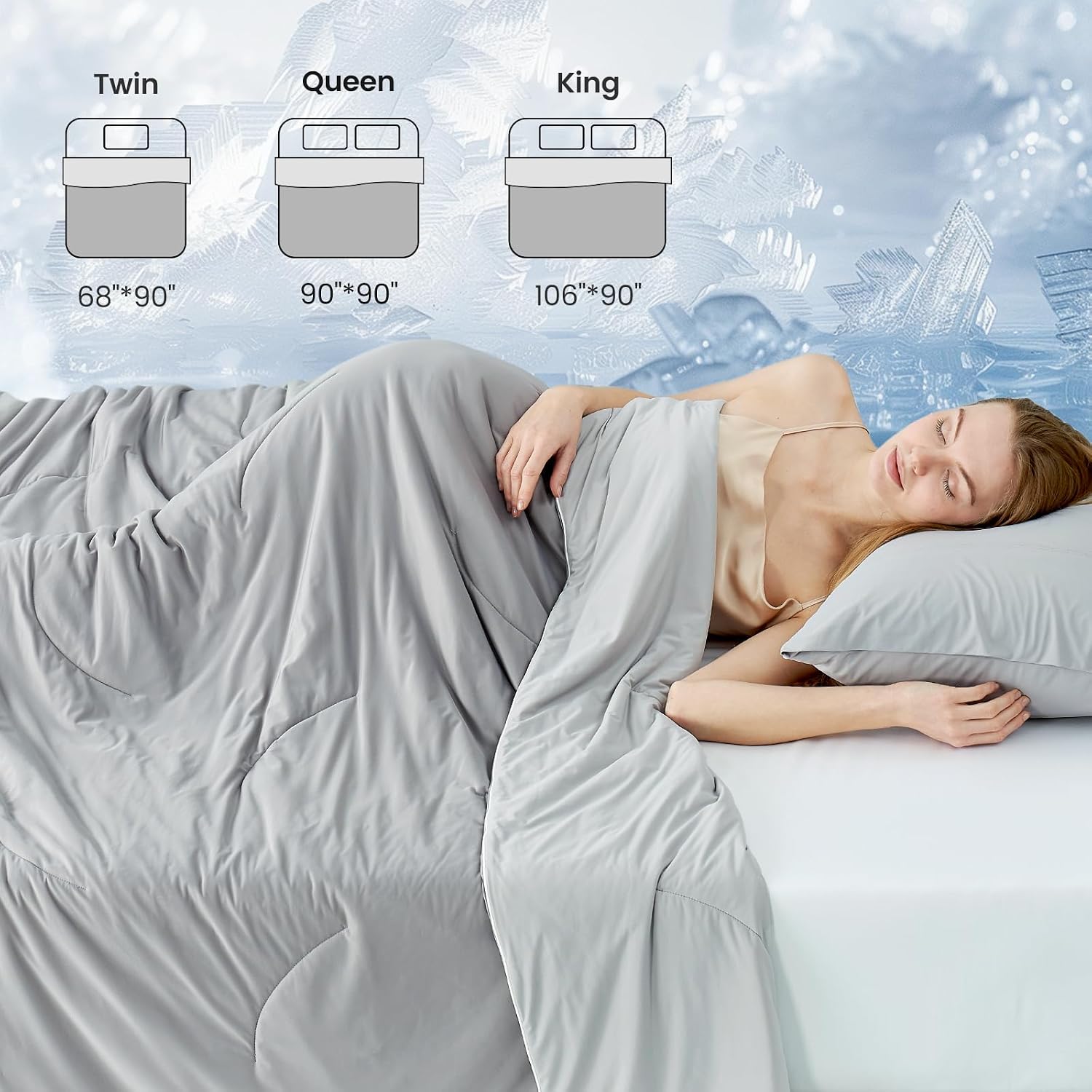 Cozy Bliss Cooling Comforter Cali King Size, Reversible Lightweight Cooling Blankets for Hot Sleepers and Night Sweats, Q-Max>0.45 Soft Breathable Silky Smooth Summer Comforter, Cool Grey, 106'x96'