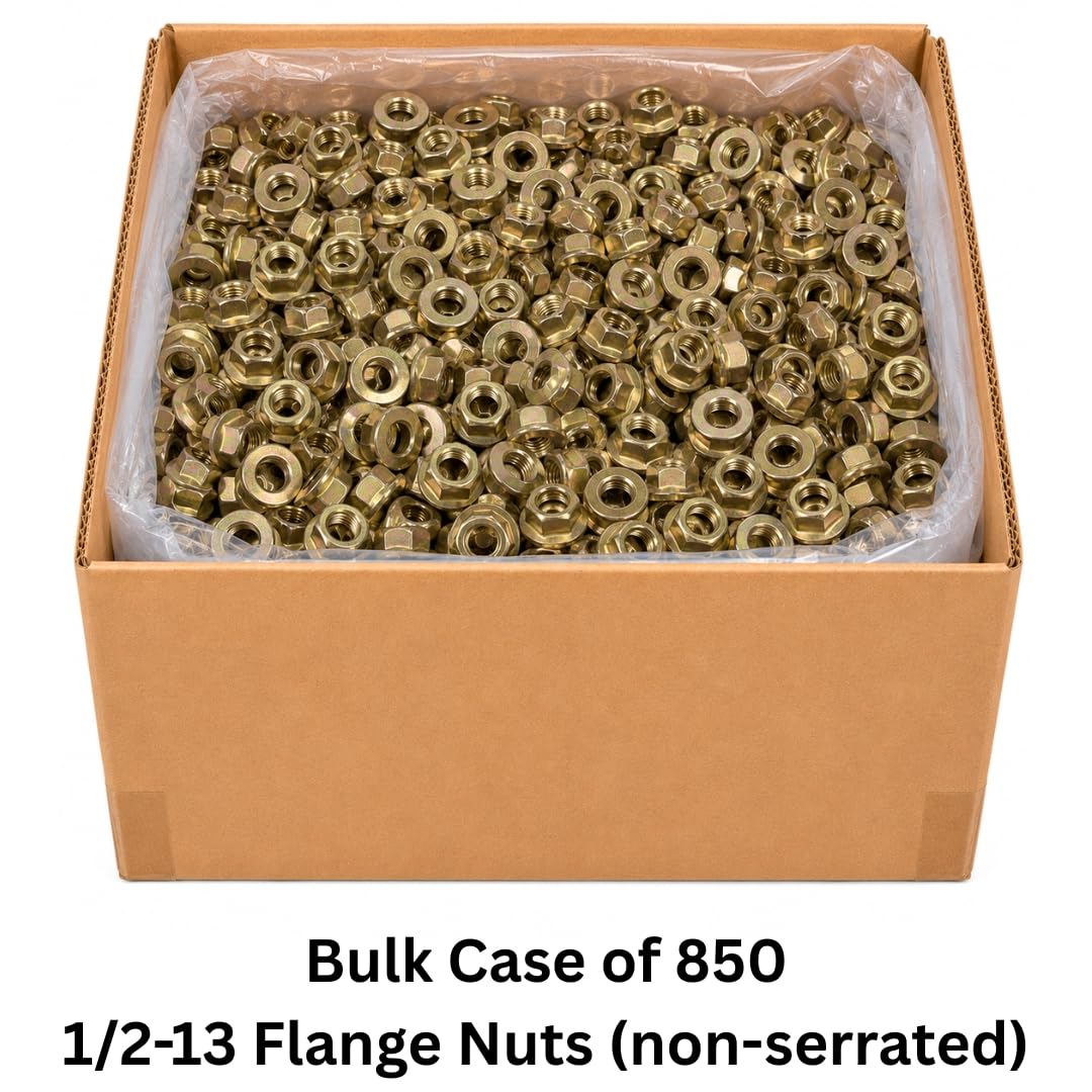 1/2-13 Flange Nuts (850 Case) – Grade 8 Built-in Washer Nuts Coarse Thread for Fast, Even Clamping on Frames, Brackets & Heavy Assemblies SAE J995 0.5'