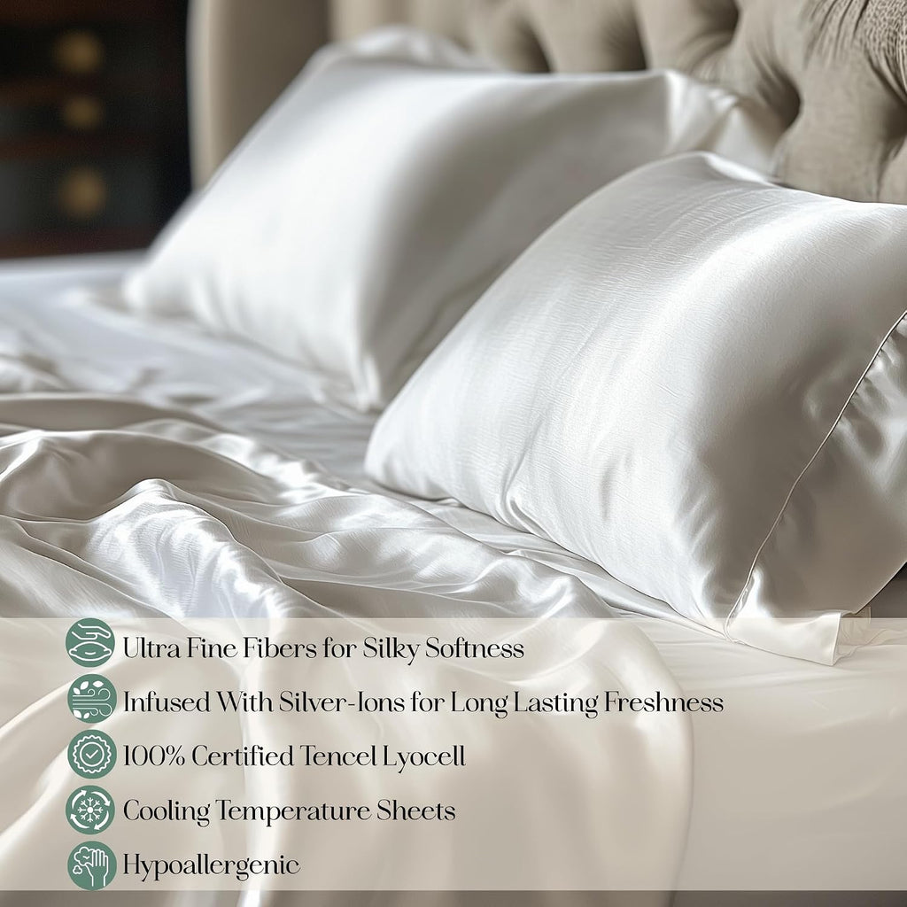 CASILVA Eucalyptus Sheets - Infused with Silver for Anti-Odor, Softer Than Silk Fibers, More Cooling Than Cotton - Perfect for Hot Sleepers & Sensitive Skin - 100% Tencel Lyocell - Full Sheet Set