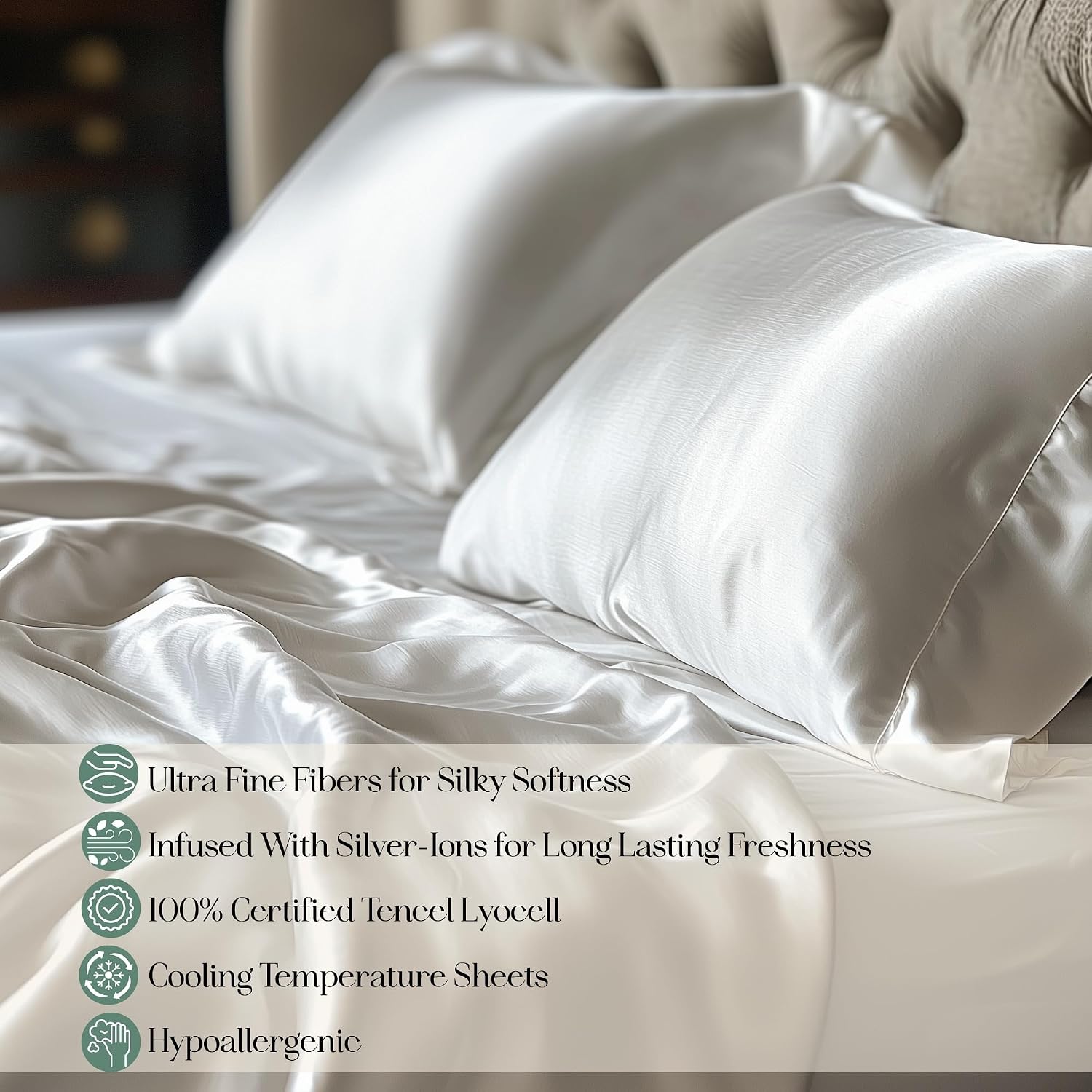 CASILVA Eucalyptus Sheets - Infused with Silver for Anti-Odor, Softer Than Silk Fibers, More Cooling Than Cotton - Perfect for Hot Sleepers & Sensitive Skin - 100% Tencel Lyocell - Full Sheet Set