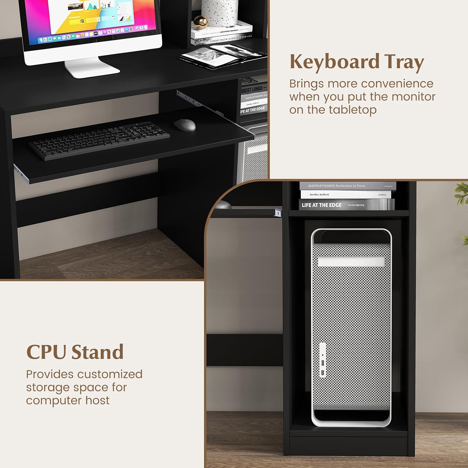Tangkula Computer Desk with Storage Hutch & Charging Station, Home Office Study Writing Desk with Bookshelf, Keyboard Tray & CPU Stand, Modern Laptop PC Desk, Computer Workstation for Study, Bedroom