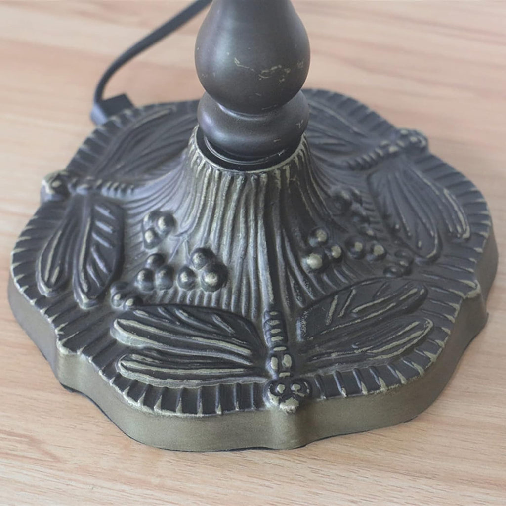 Tiffany Style Bankers Table Lamp Stained Glass Piano Desk Lamp Vintage Bedroom Bedside Lamp for Study,Antique Alloy Base,Zipper Switch,Dragonfly a