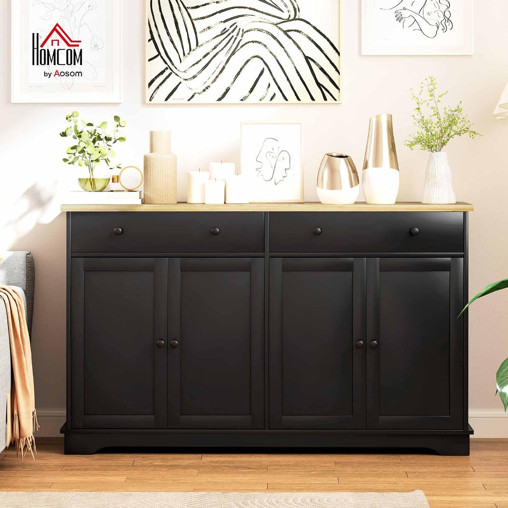 HOMCOM Sideboard Buffet Cabinet with Storage, 55' Modern Kitchen Cabinet with 4 Doors, 2 Drawers and 2 Adjustable Shelves, Coffee Bar Cabinet, Black