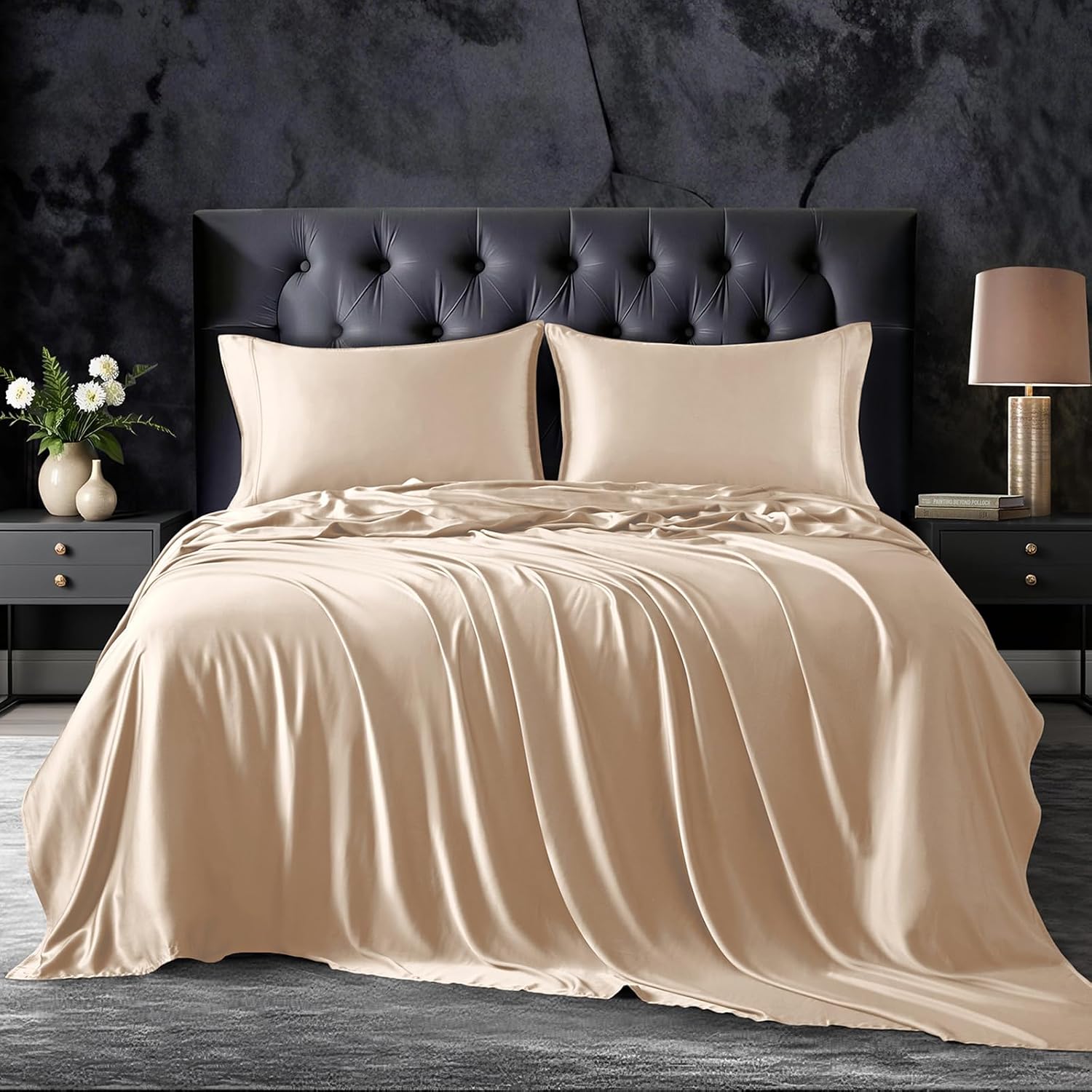 18-24 Inch Extra Deep Pocket California King Size Sheets Set, 100% Viscose Derived from Bamboo Sheets Cal King Size Bed Sheets, 4Pcs Soft Taupe Cooling Sheets for Hot Sleepers