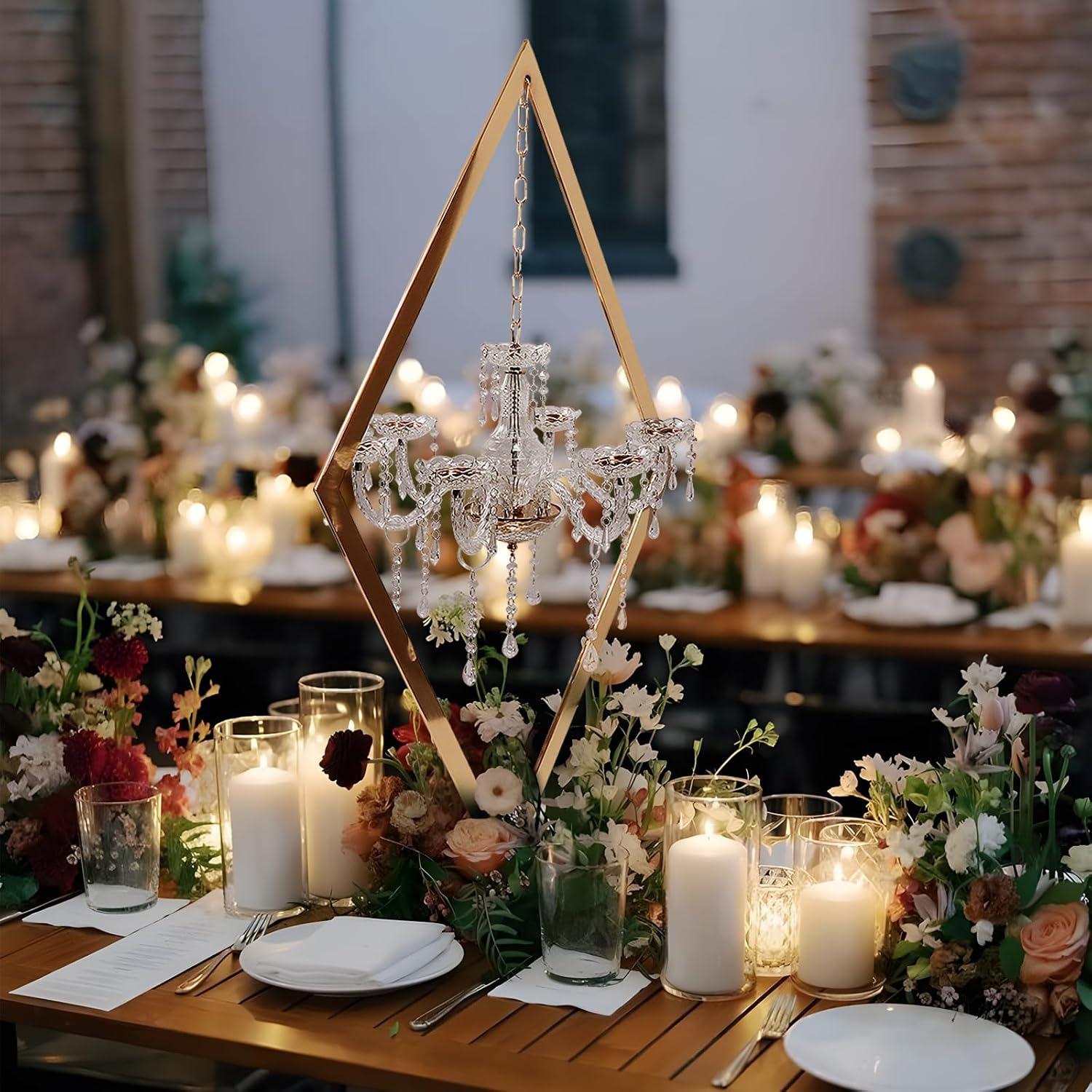 Metal Creative Diamond Candle Holder European Wedding Romantic Candle Holder Western Food Table Decoration Wedding Props (Gold, 2PCS)