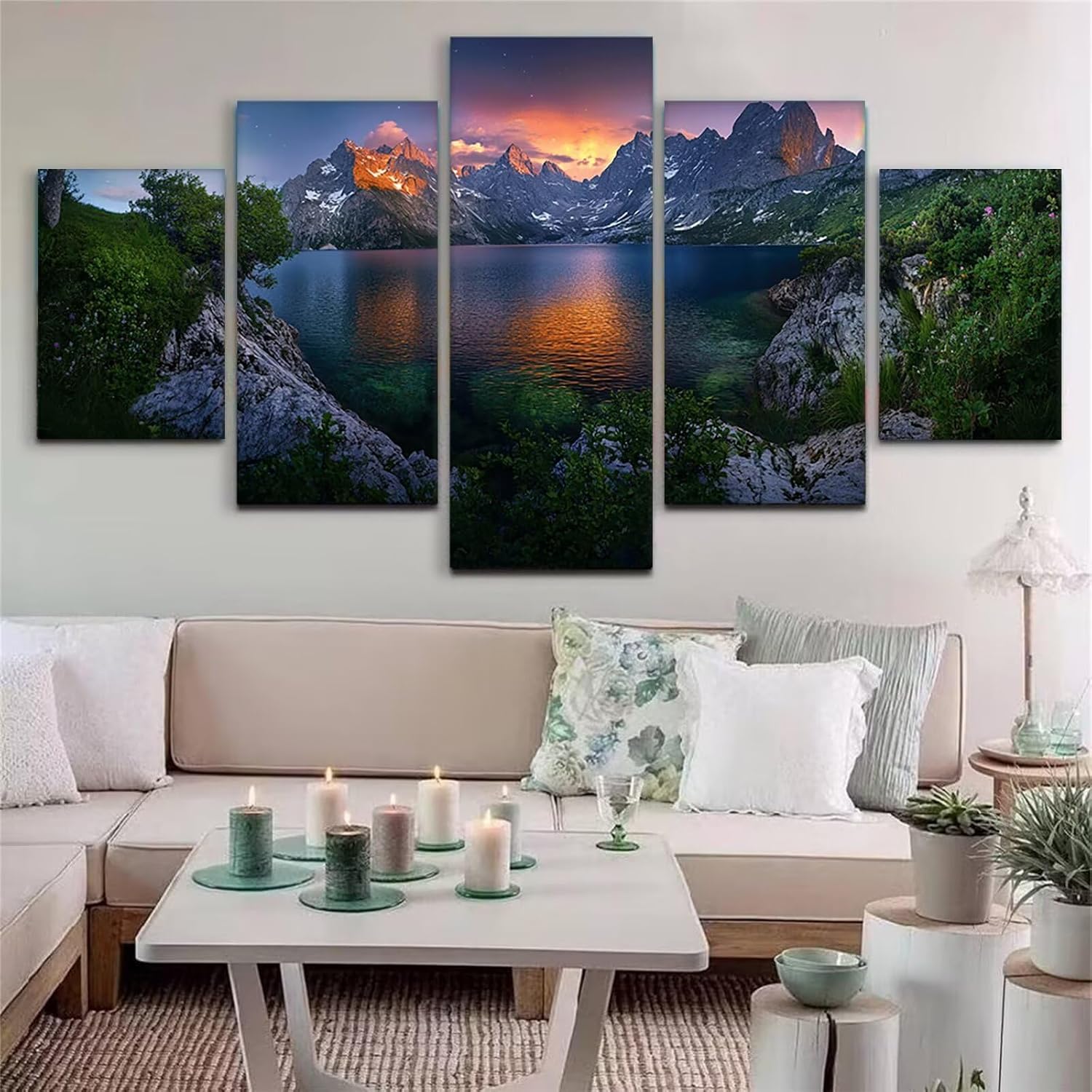 Landscape Diamond Art 5 Piece Diamond Painting Sunset 5D DIY Full Round Drill Dimond Art Paintings Crystal Crafts for Adults Gem Painting for Home Decor, Large Artwork for Wall 36 x 70 Inch, Model447