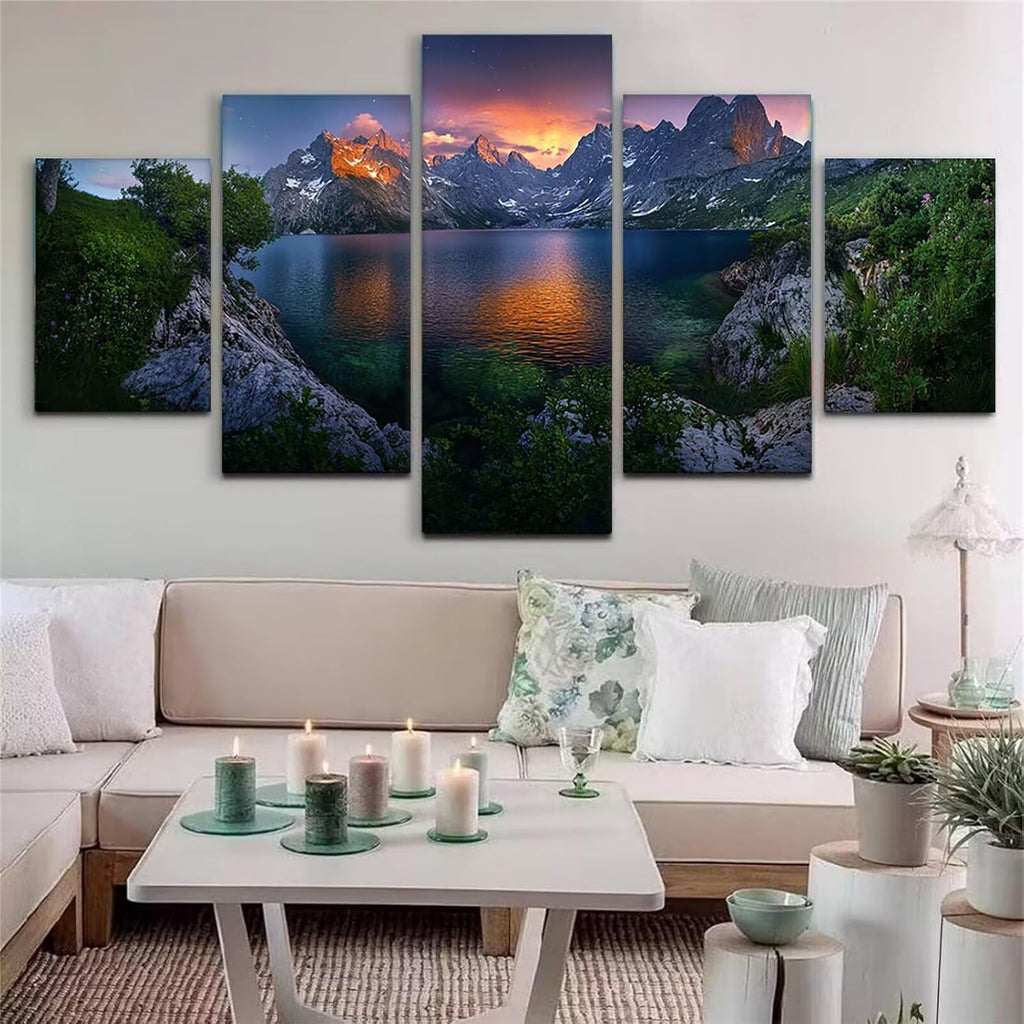 Landscape Diamond Art 5 Piece Diamond Painting Sunset 5D DIY Full Round Drill Dimond Art Paintings Crystal Crafts for Adults Gem Painting for Home Decor, Large Artwork for Wall 48 x 100 Inch, Model447