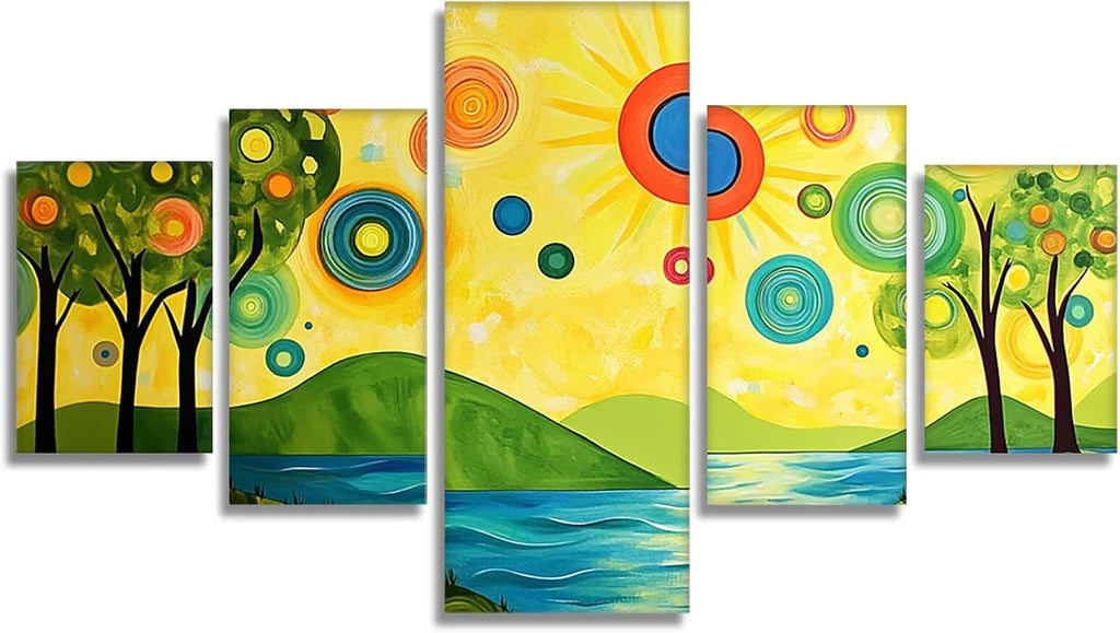 Landscape Diamond Art 5 Piece Diamond Painting Geometry 5D Full Round Drill Dimond Art Paintings Crystal Crafts for Adults Gem Painting for Home Decor, Large Artwork for Wall 48 x 100 Inch, Model183