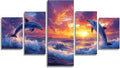 Dolphin Diamond Art 5 Piece Diamond Painting Sunset 5D DIY Full Square Drill Dimond Art Paintings Rhinestones Crafts for Adults Gem Painting for Home Decor Large Artwork for Wall 40 x 80 Inch,Model462