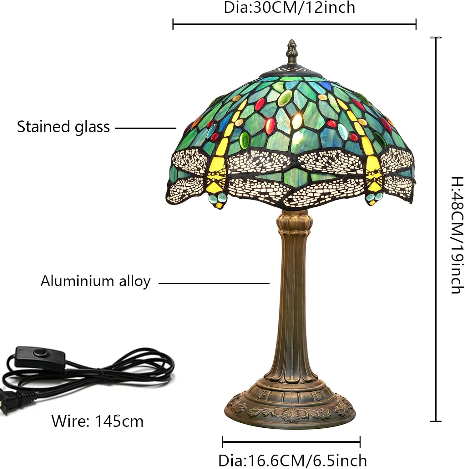 Tiffany Lamp Dragonfly Style Green Stained Glass Lamp Bedroom Table Lamp Reading Desk Light for Bedside Living Room Office Dormitory Dining Room Decorate Gift