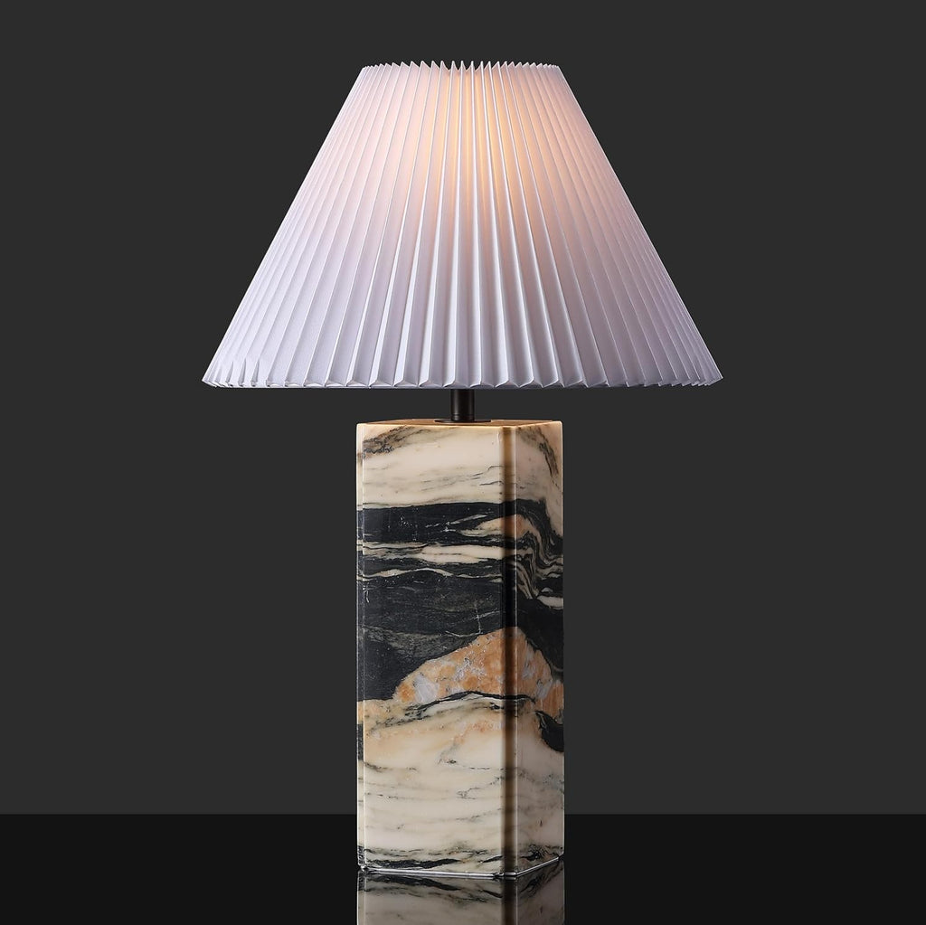 SAFAVIEH Couture Lighting Collection Mackenzie Light Brown/Black Marble Square 25-inch Table Lamp for Bedroom Living Room Home Office Desk Nightstand (LED Bulb Included)