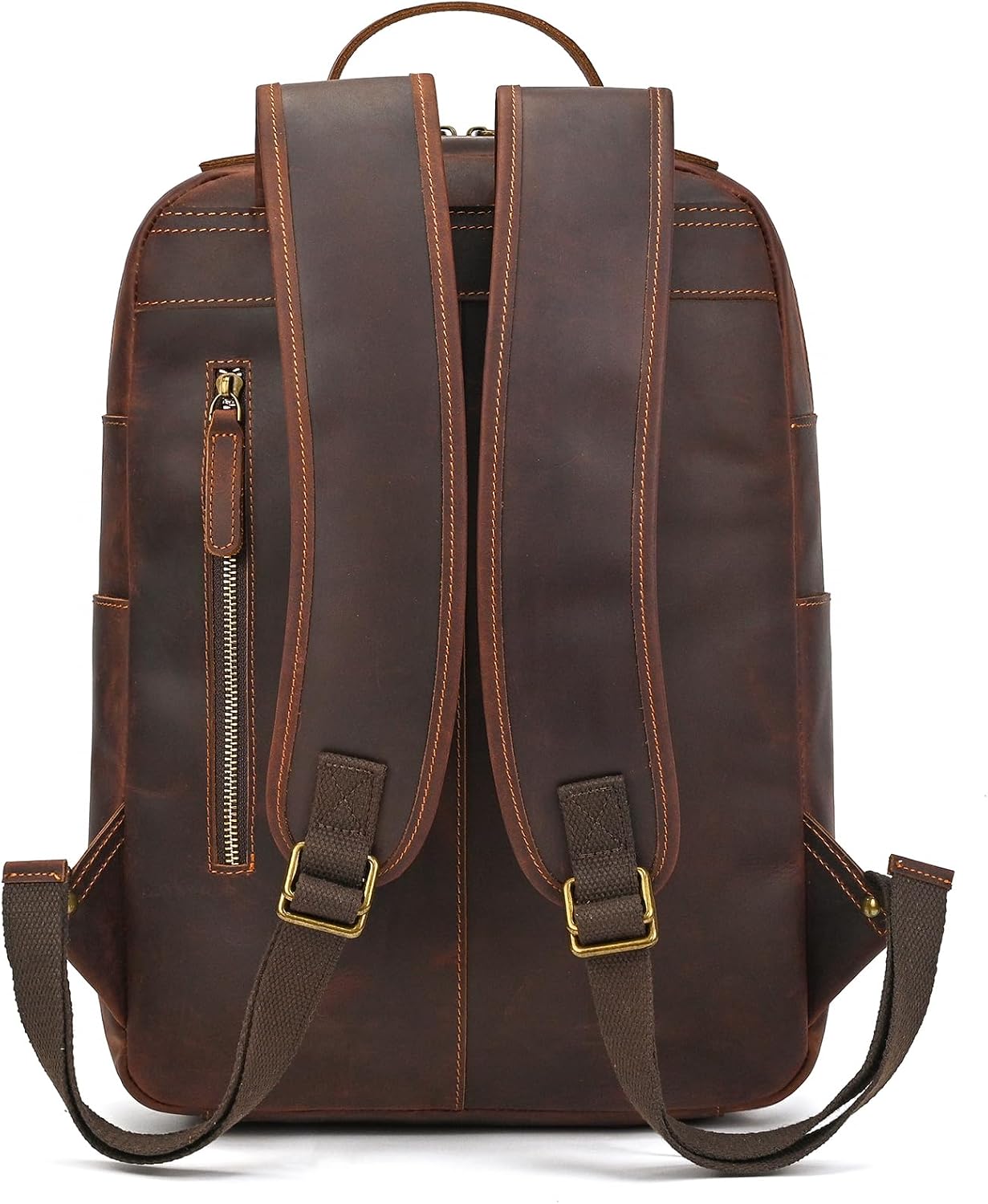 Vintage Full Grain Leather Backpack for Men, 16' Laptop Rucksack For Men Hiking Trave Work Business Bag, 1829 Brown