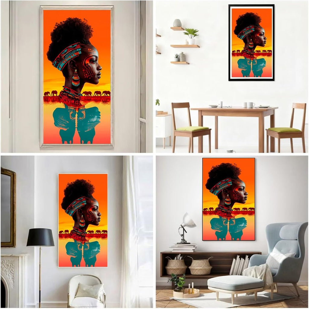 Diamond Art Kits for Adults Africa Diamond Painting Kits, 5D DIY Round Woman Full Drill Dimond Art Paintings Crystal Rhinestones Crafts for Adults for Home Wall Decor, Large Size 36 x 72 Inch,Model909