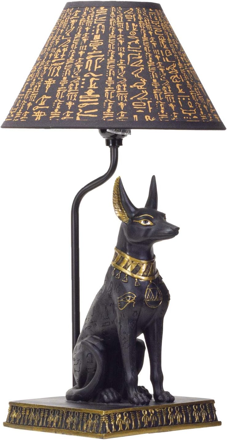 Pacific Giftware Egyptian God of Underworld Anubis Sculptural Table Lamp with Shade 18 inch Tall (Black and Gold)