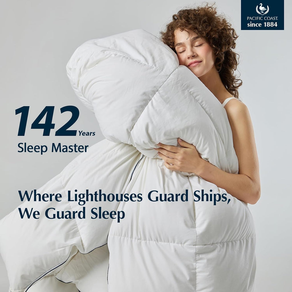 Pacific Coast Goose Feather Down Fiber Comforters Queen Size, Extra Fluffy White Duvet Insert, Ultra-Soft, Breathable, All Season Hotel Luxury Bedding Comforters, 8 Corner & Center Loops (90'x90')