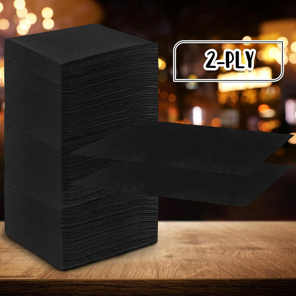 Henoyso Black 3000 Pack Cocktail Napkins Bulk 2 Ply Disposable Dinner Beverage Paper Napkins for Wedding Bar Party Birthday Cocktail Holiday Elegant Restaurant Event(Absorbent)