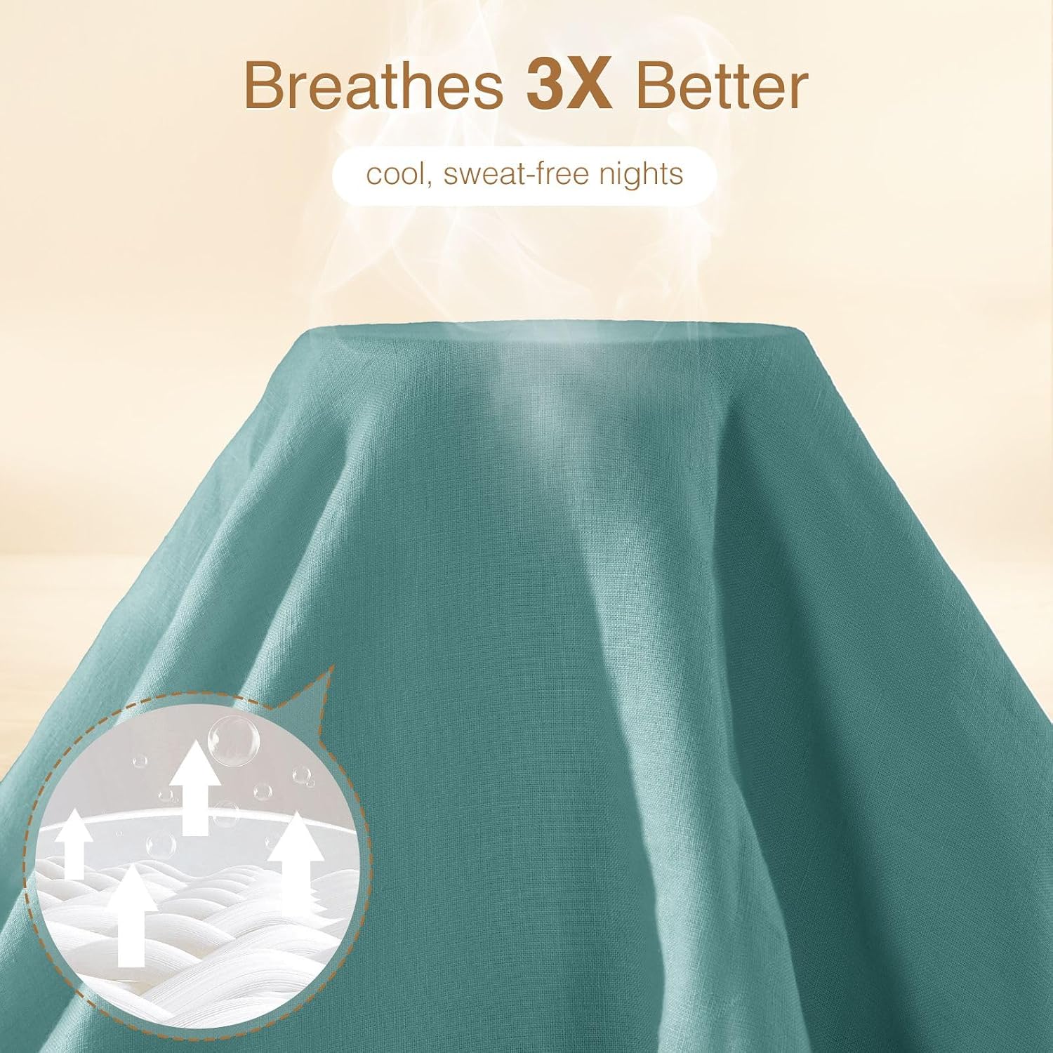 SONORO KATE 100% French Linen Duvet Cover Queen Size, Soft Breathable for Hot Sleepers, Moisture Wicking & Durable Cover Set - Zipper Closure & 4 Corner Ties Duvet Covers 3 Piece (Aqua,Queen)