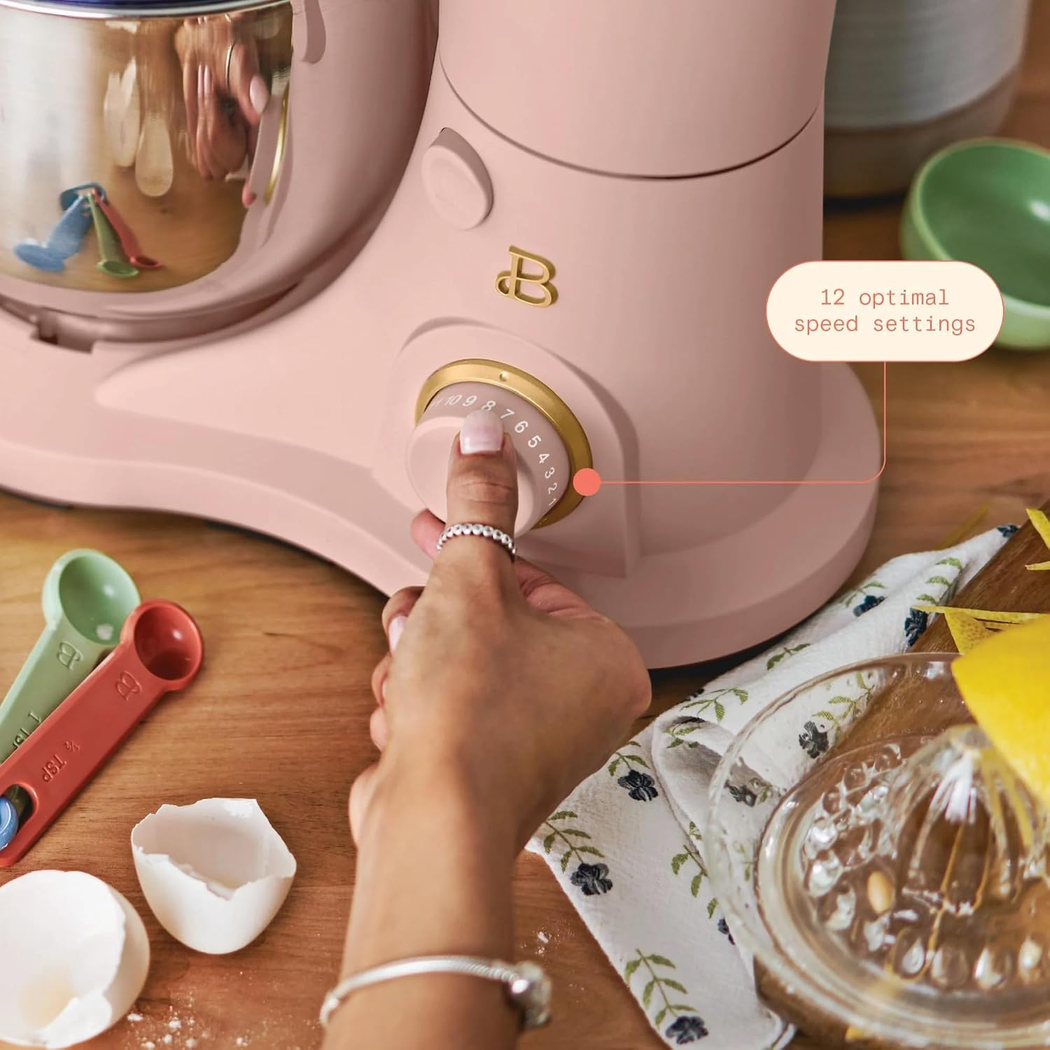 3.5 Qt Stand Mixer, 300W Powerful Motor, Tilt-Head Design with Stainless Steel Bowl, 12 Speeds, Includes Dough Hook Whisk Beater for Baking Mixing (Rose)