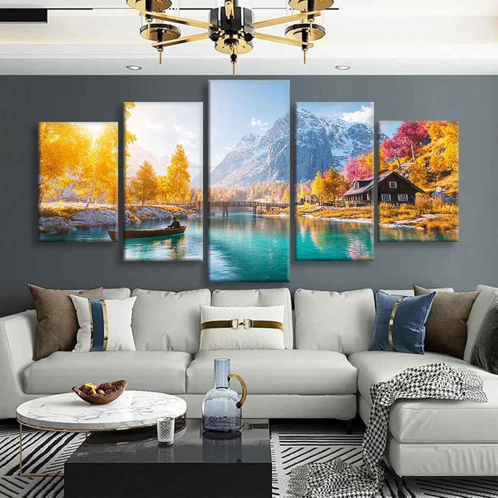 Landscape Diamond Art 5 Piece Diamond Painting Forest 5D DIY Full Round Drill Dimond Art Paintings Crystal Crafts for Adults Gem Painting for Home Decor, Large Artwork for Wall 60 x 120 Inch, Model189