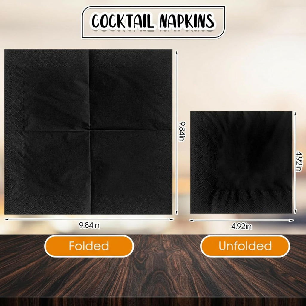 Henoyso Black 3000 Pack Cocktail Napkins Bulk 2 Ply Disposable Dinner Beverage Paper Napkins for Wedding Bar Party Birthday Cocktail Holiday Elegant Restaurant Event(Absorbent)