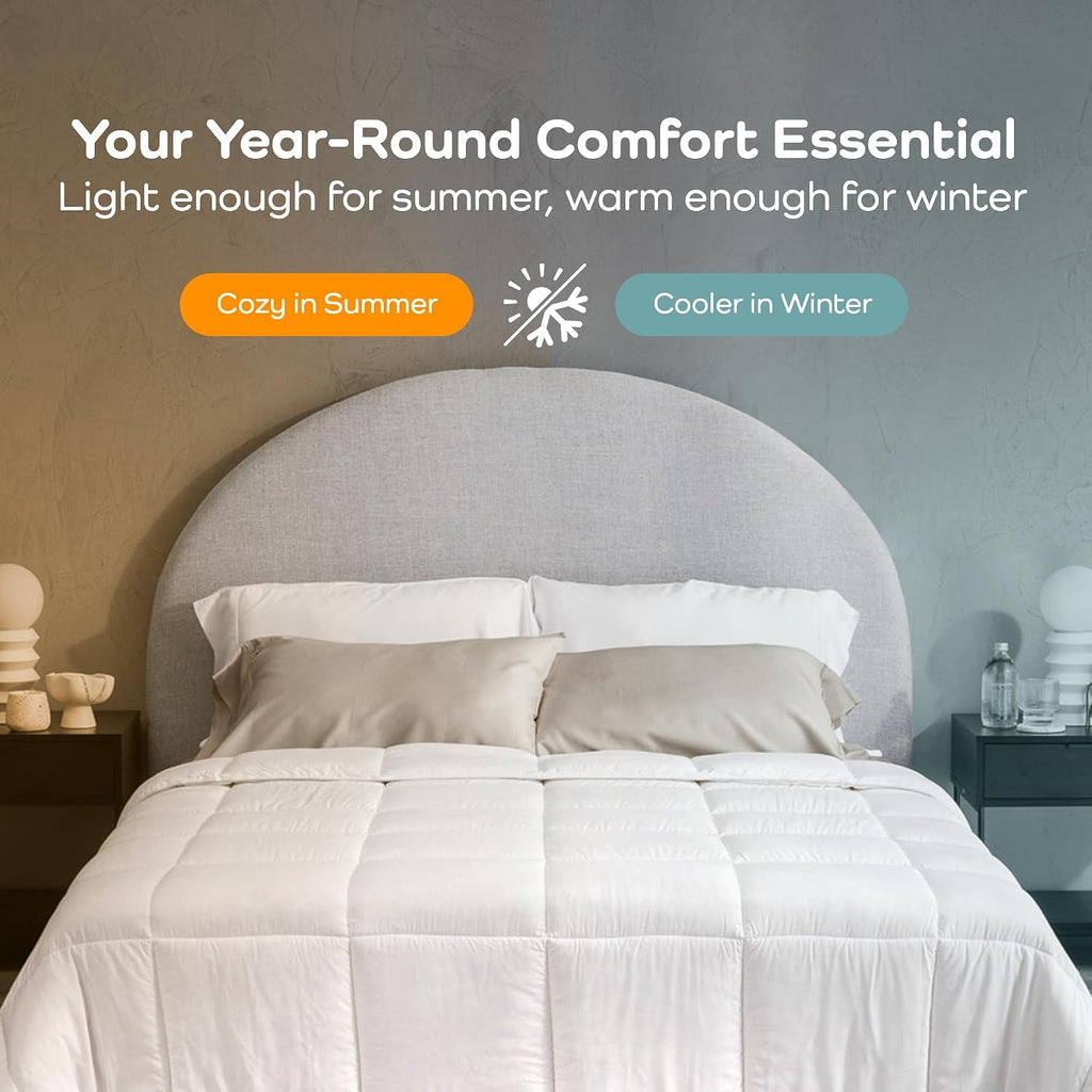 Olive + Crate Cooling Down Alternative Comforter - Hypoallergenic King Size Duvet Insert Lightweight - All Seasons Plush Design Bamboo Comforter - 100% Bamboo Viscose Outer Cover - White 102'x90'