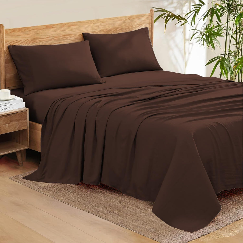 1000 Series- Extra Long Staple 100% Egyptian Cotton Sheet Set,Sateen Weave, Hotel Quality Soft Luxury Bedding, Queen Size 4 Piece Sheet Set Fit 15' Inch to 18' Deep Chocolate Solid.