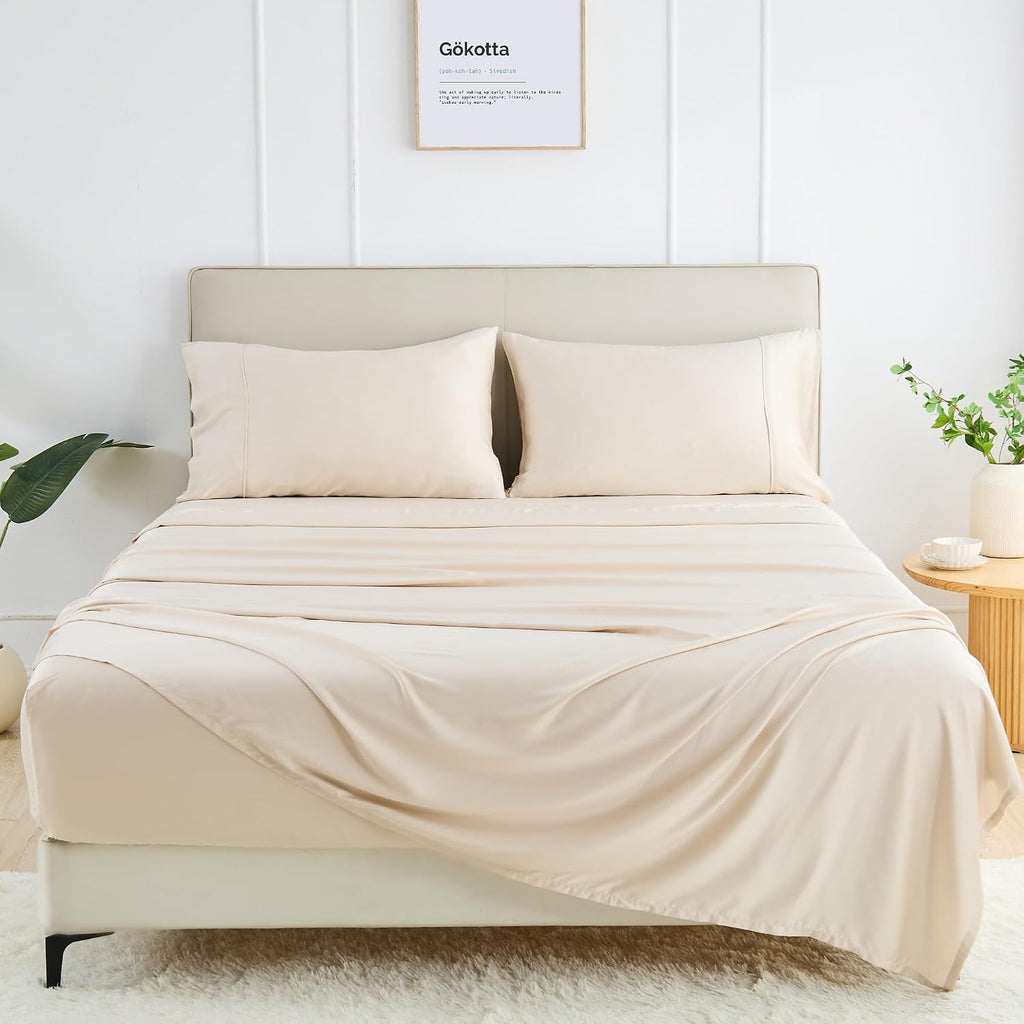GOKOTTA Split King Sheets Set 5 Pieces, 100% Rayon Derived from Bamboo Sheets Split King Size, Soft Breathable Sheets, 16' Deep Pocket Sheets with Elastic Corner Straps, Moisture Wicking