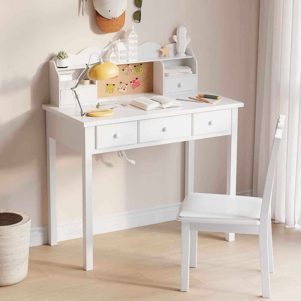 FUNKOCO Home Office Furniture Writing Desk, 36 Inch Computer Work Station with Detachable Hutch for Small Place, 5 Drawers(White)