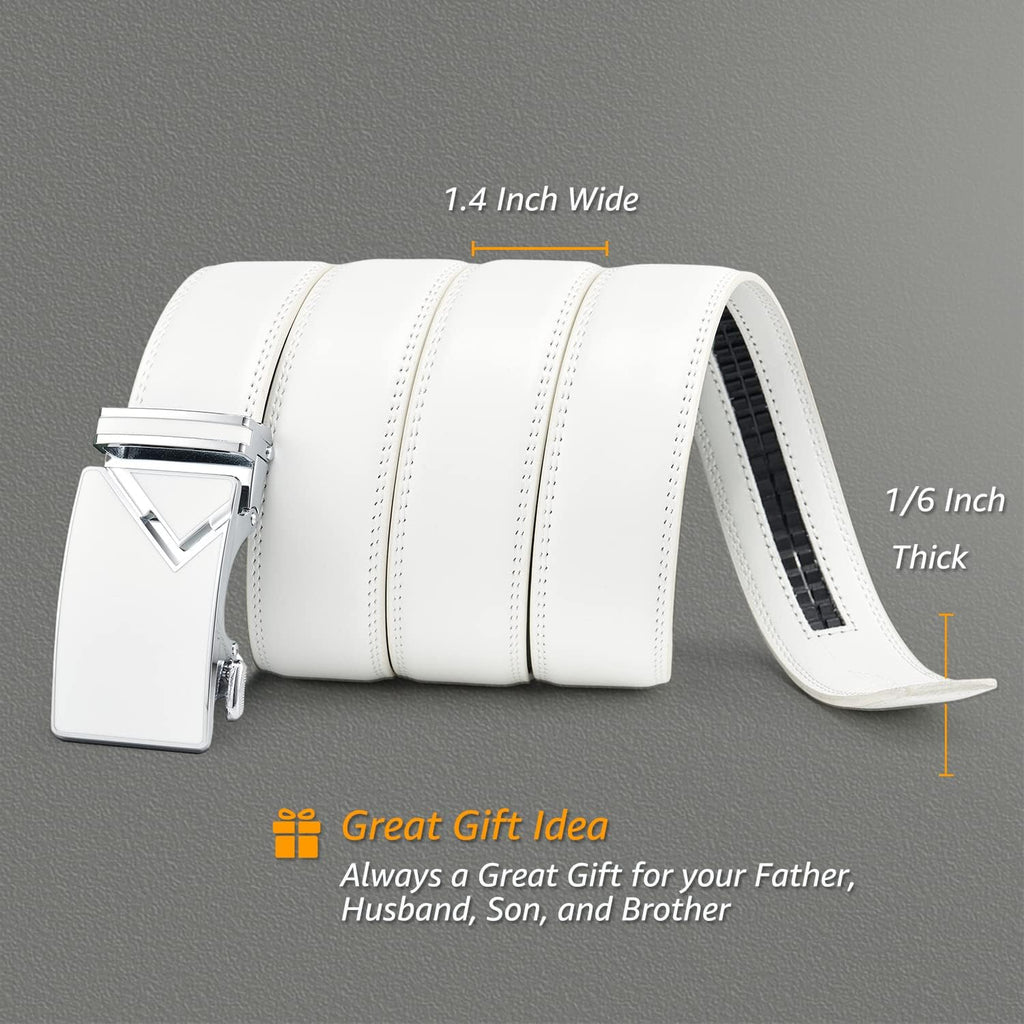 Ratchet Belt for Men, Genuine Leather Adjustable Click Dress Belt with Slide Buckle, Trim to Fit, Gift Box Included