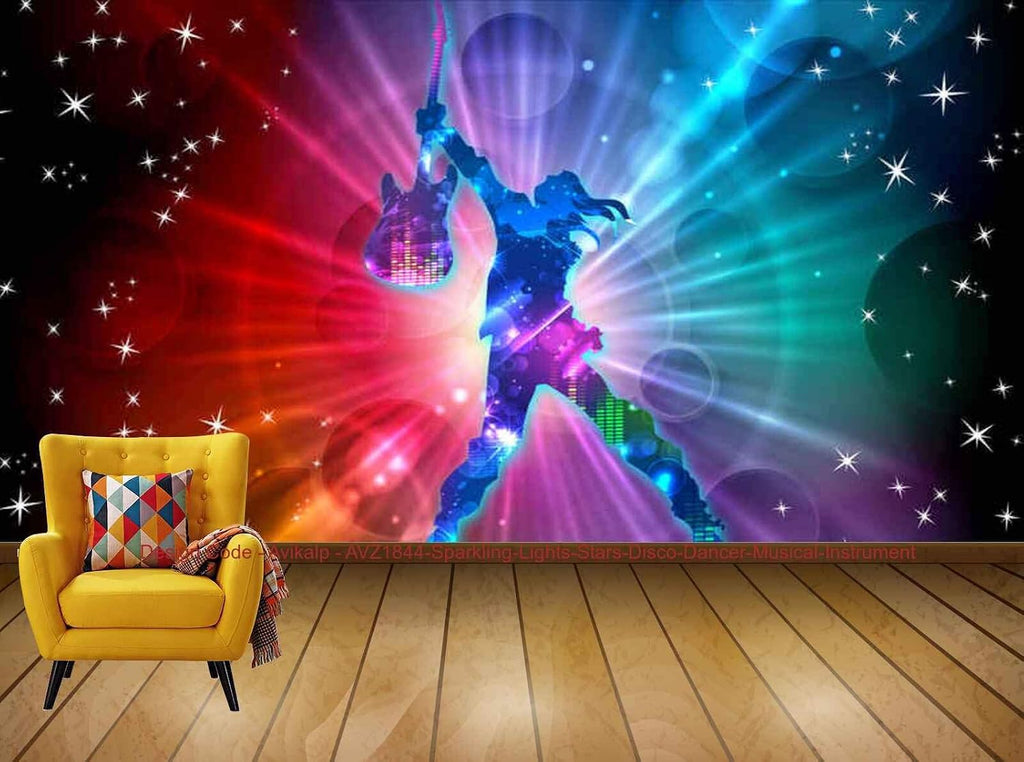 Avikalp Exclusive AVZ1844 Sparkling Lights Stars Disco Dancer Musical Instrument HD 3D Wall Sticker(152cm x 121cm)