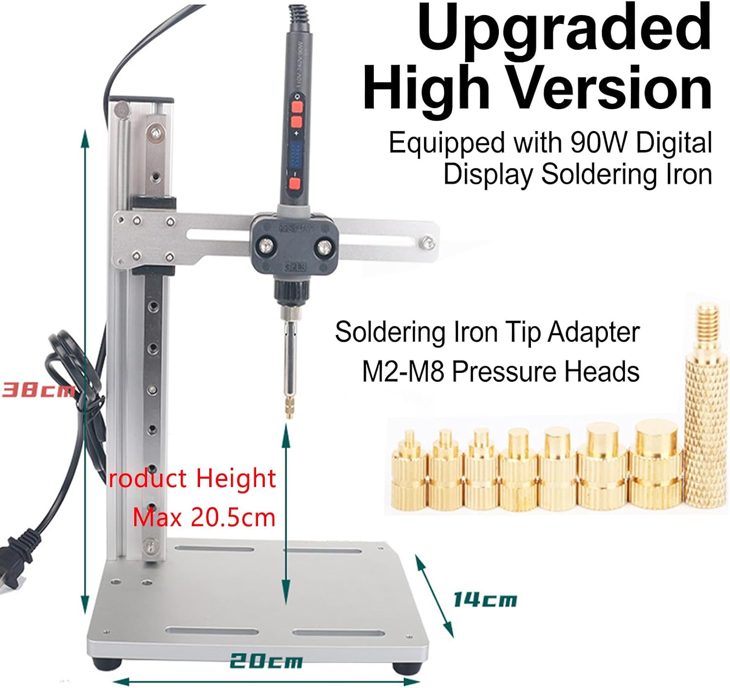 Vertical Heat Pressing Machine, Vertical Heat Set Insert Tool, Multi-Directional Adjustment, with Heat Set Tips M2-M8, for Plastic and 3D Printing Components