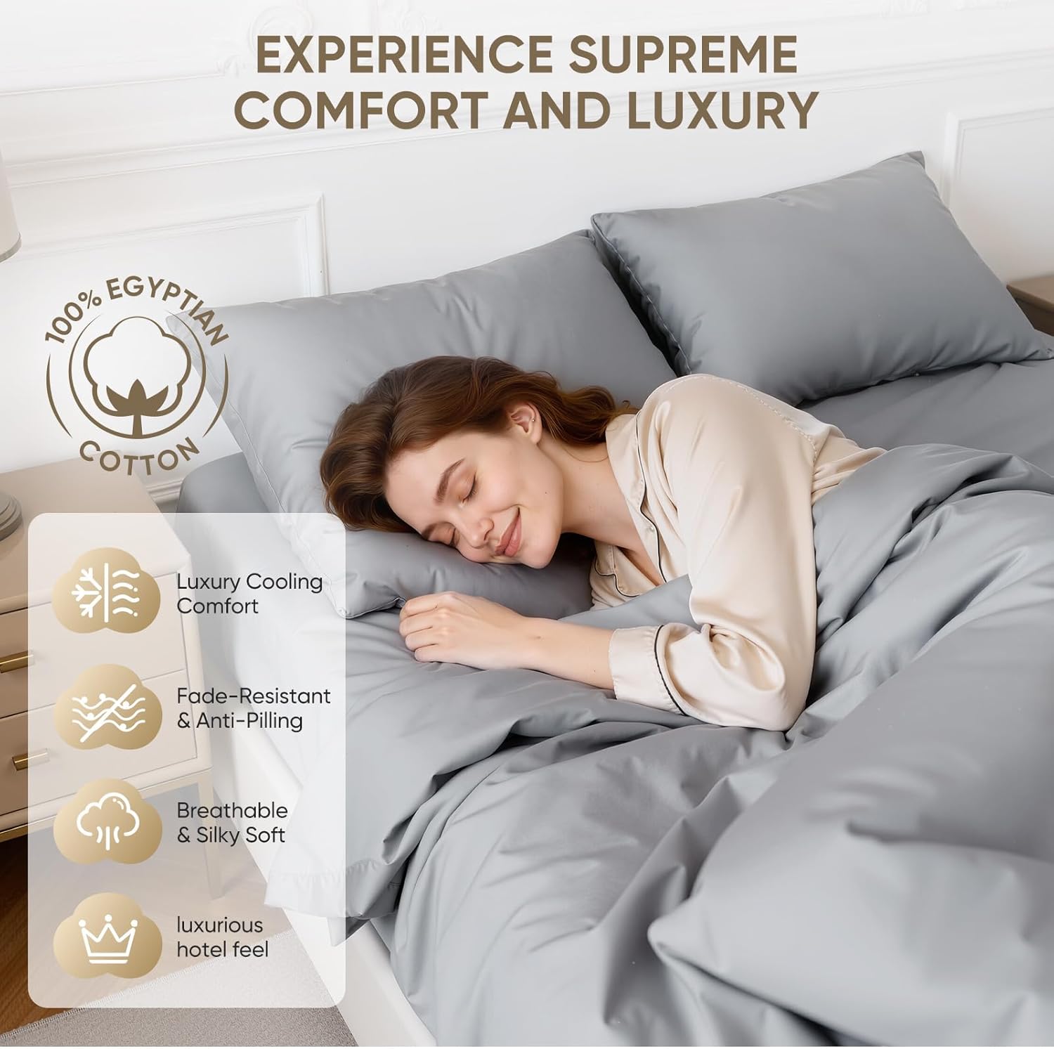 TWK 1200 Thread Count Egyptian Cotton 100% Bed Sheet Set, Solid Thickness, Long-Lasting Durable Construction, Resists Pilling, 18' Deep Pocket Capacity
