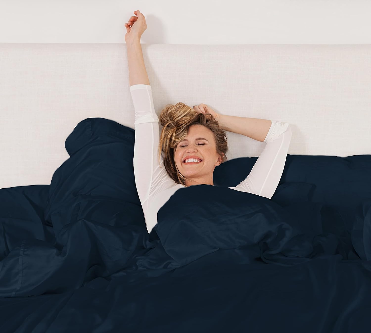 KICKEE Sheet Set, 100% Viscose from Bamboo, Sateen Weave, Silky Soft Bedding for Heavenly Comfort, Best 300 Thread Count (Blue Suede, Queen)