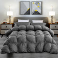 Luxurious Oversized Queen Size Goose Down Fiber Waterfowl Feather Fiber Comforter Duvet Insert, Ultra-Soft 100% Cotton Cover, 65 oz. Fill Weight, All-Season Pinch Pleat Ruffled Gray Comforter