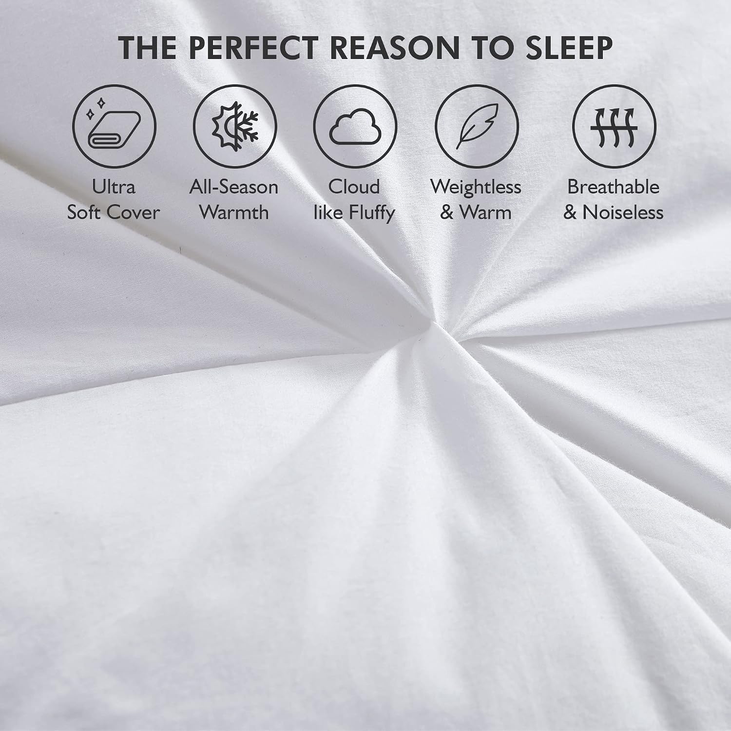 Luxurious Queen Size Goose Down Feather Fiber Comforter Duvet Insert, 100% Egyptian Cotton Cover, 60 oz. Fill Weight Comforter (Queen, White Pinch Pleat)