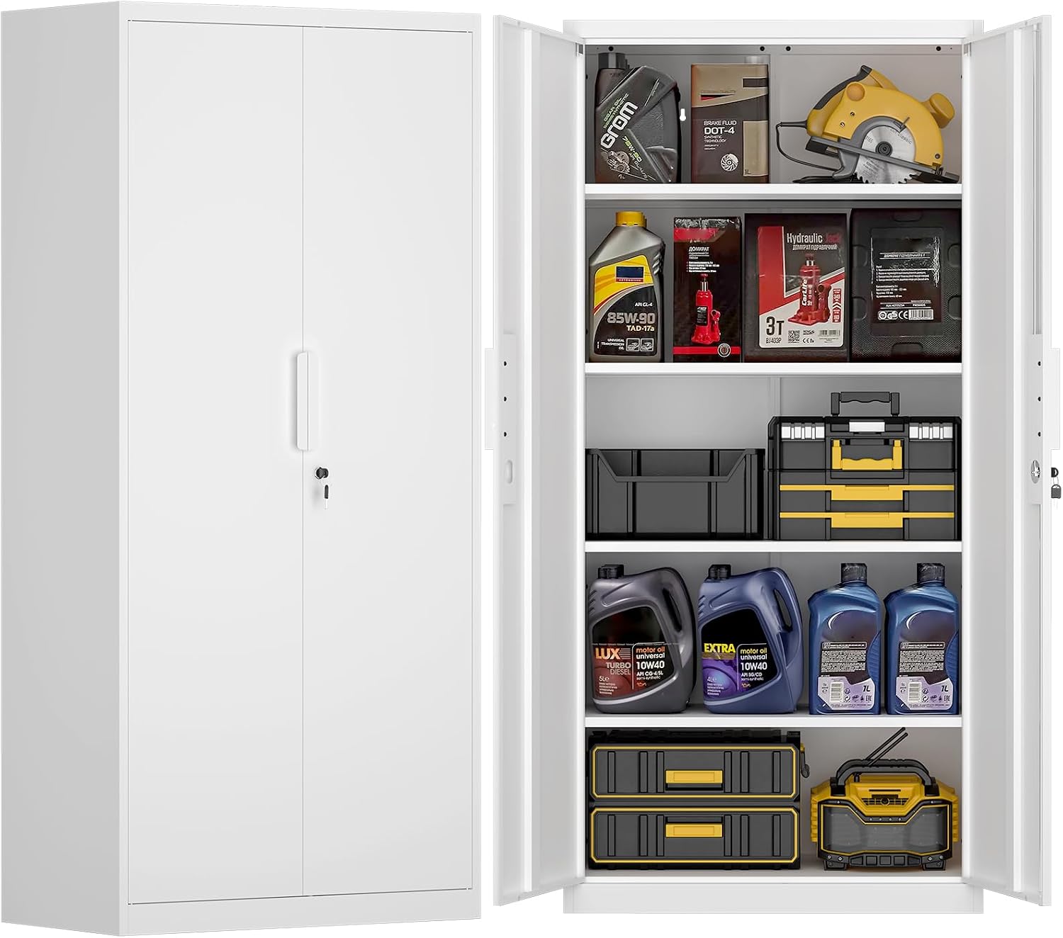72' H Metal Garage Storage Cabinet with 2 Doors and 4 Shelves, White Steel Locking File Cabinet, Metal Storage Cabinets for Office, Home, Garage, Gym, School