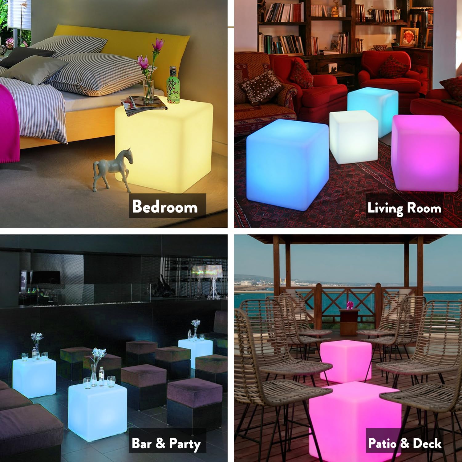 Mr.Go 20-inch LED Lighted Cube Table, Large LED Cube Chair Light, 16 RGB Colors Glowing Cube Seat w/Remote - Rechargeable - Waterproof - Home Outdoor Patio Pool Bar Stage Party Lighting Decoration