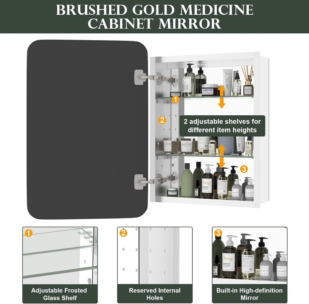 WallBeyond WallByond Bathroom Medicine Cabinet with Mirror, 16x24 Inch Black Recessed Medicine Cabinet with Round Corner Aluminum Alloy Metal Framed, Single Door Modern MedicineMabinet with Storage