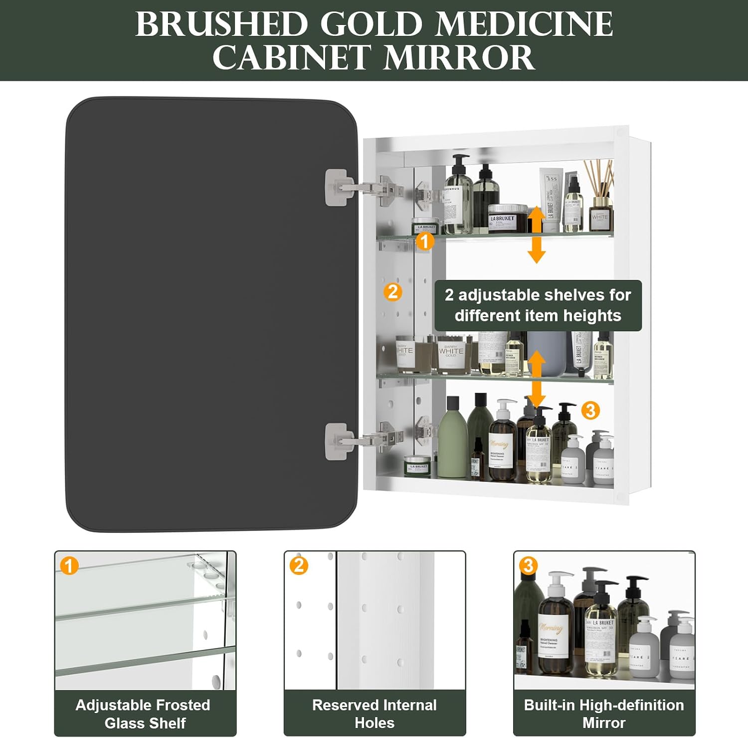 WallBeyond WallByond Bathroom Medicine Cabinet with Mirror, 16x24 Inch Black Recessed Medicine Cabinet with Round Corner Aluminum Alloy Metal Framed, Single Door Modern MedicineMabinet with Storage