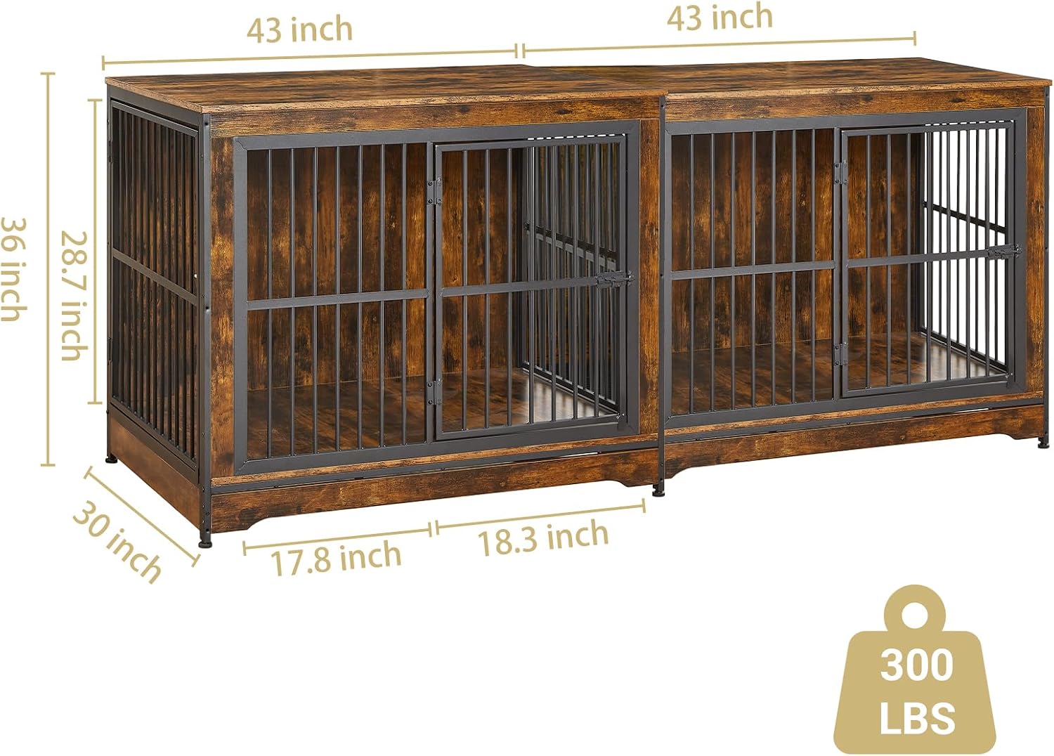 Rovibek 86' Stackable Dog Kennel Furniture with Removable Divider & 3 Doors, Double Dog Crates Furniture for 2 Dogs, Corner Dog Crate Furniture, Rustic Brown