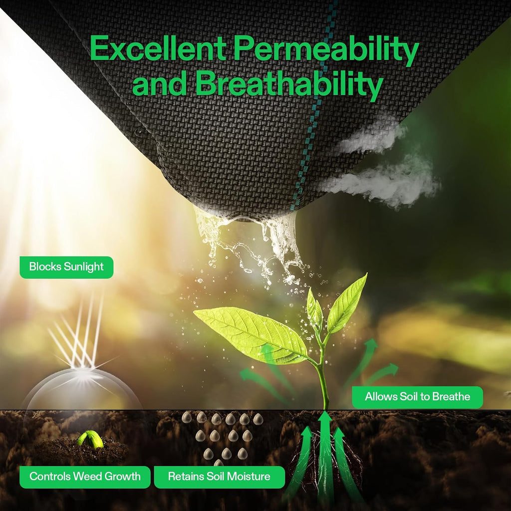 VIVOSUN Premium Weed Barrier Landscape Fabric Heavy Duty, 6ftx300ft 5oz Double-Layered Weed Control Mat with High Permeability, Commercial Ground Cover, Easy Set up & Superior Weed Control
