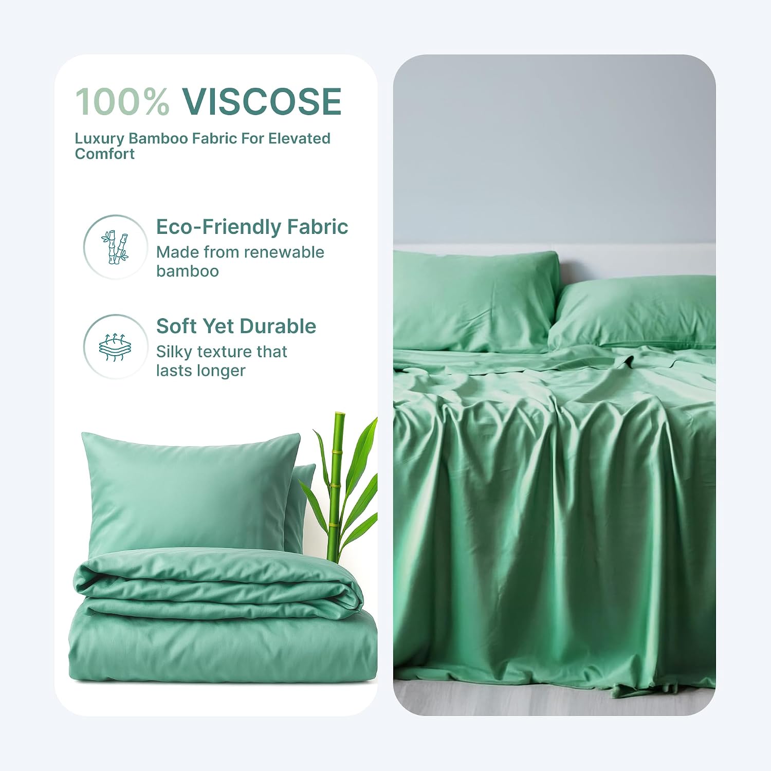 BedVoyage - Viscose from Bamboo Queen Sheet Set - Luxury Sheets Queen Size - Cooling Bed Sheets 18' Deep Pocket - Ultra Soft Sheet and Pillowcase Set `- Seaglass