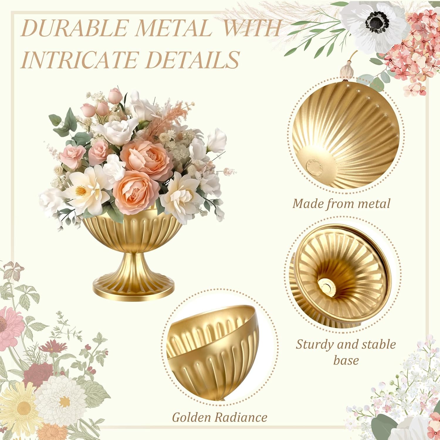 Ziliny 24 Pcs Gold Vases for Centerpieces 4.7' Wide 4' High Metal Compote Vases Bulk Wedding Table Centerpiece Flower Pot Vintage Floral Arrangements for Weddings Anniversaries Party Home Decor